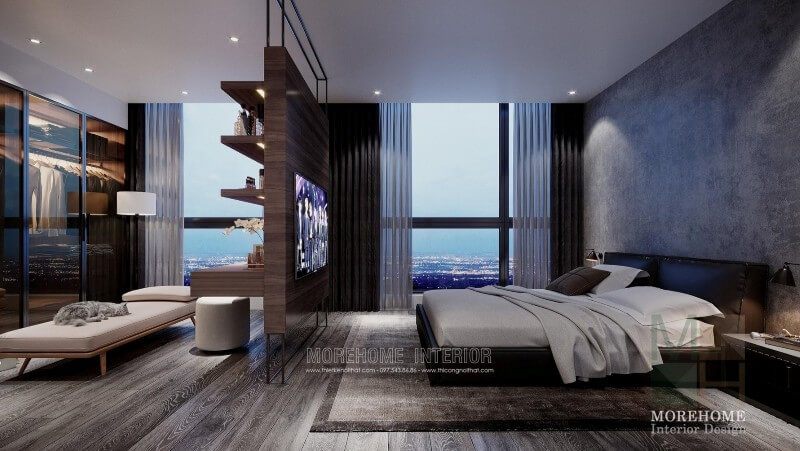 Mẫu giường ngủ hiện đại được kết hợp với ga màu trắng tạo nên một vẻ đẹp huyền bí và sang trọng.